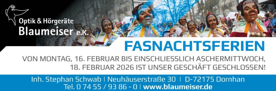 Anzeige Optik & Hörgeräte Blaumeiser: Fasnachtferien
